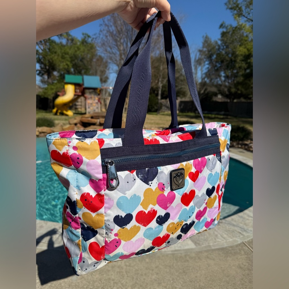 Brighton Colored Heart shoulder strap purse with Navy strap